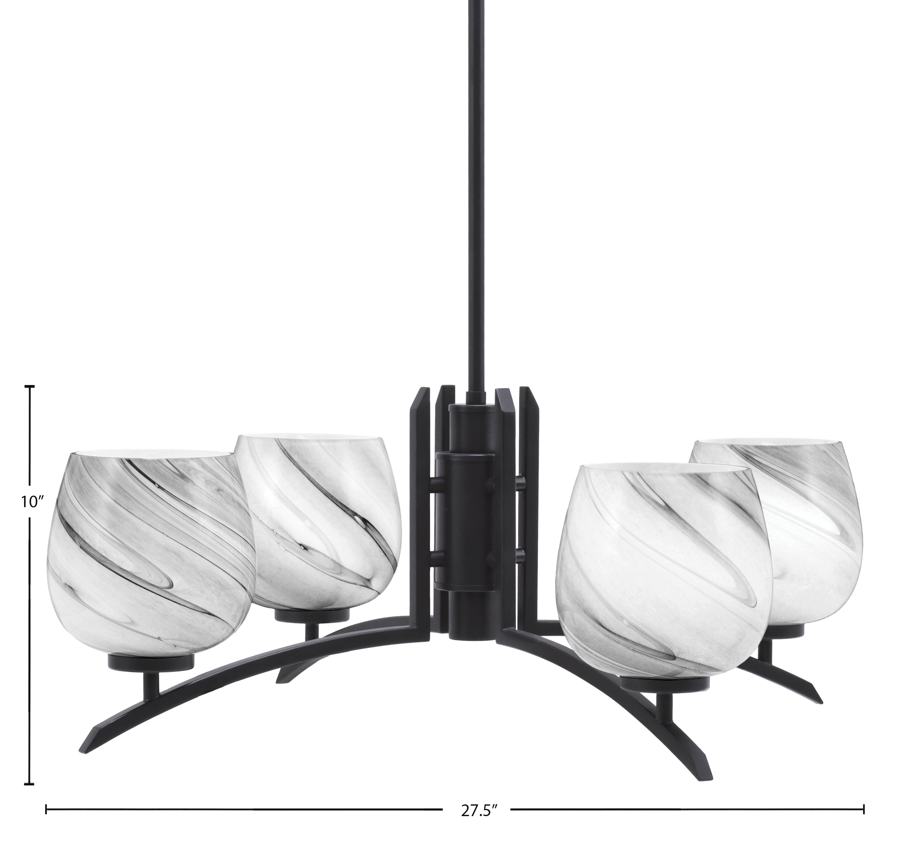 Kurve Four Light Chandelier in Matte Black with 6" Onyx Swirl Shade