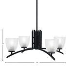 Kurve Four Light Chandelier in Matte Black with 5" Clear Ribbed Shade