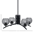 Kurve Four Light Chandelier in Matte Black with 6" Smoke Ribbed Shade