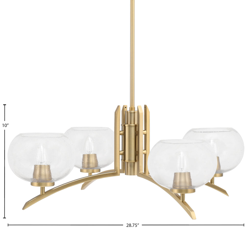 Kurve Four Light Chandelier in New Age Brass with Clear Bubble Shade