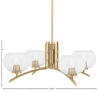 Kurve Four Light Chandelier in New Age Brass with Clear Bubble Shade