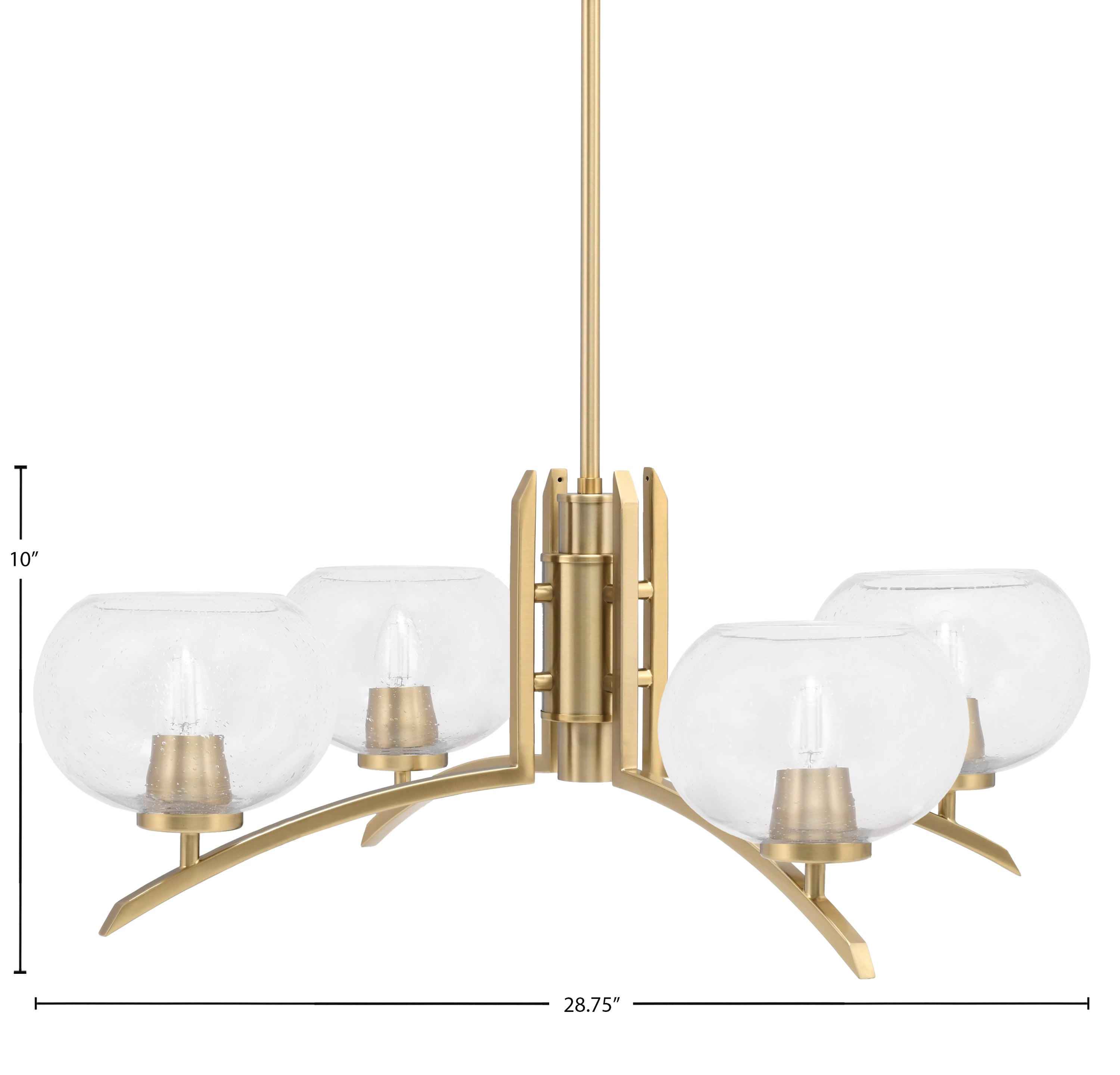 Kurve Four Light Chandelier in New Age Brass with Clear Bubble Shade