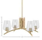 Kurve Four Light Chandelier in New Age Brass with Clear Bubble Shade