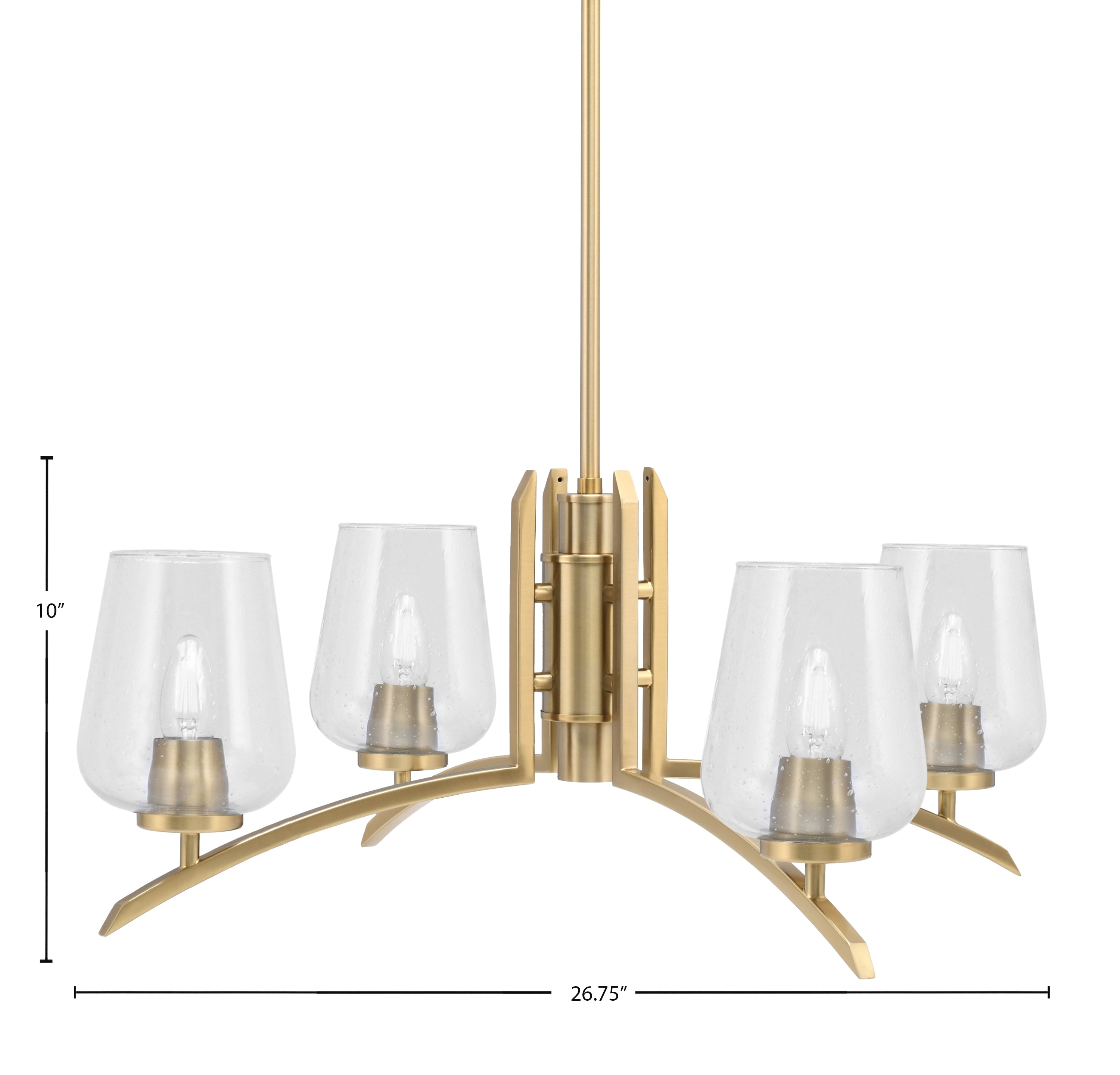 Kurve Four Light Chandelier in New Age Brass with Clear Bubble Shade