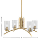 Kurve Four Light Chandelier in New Age Brass with Clear Bubble Shade