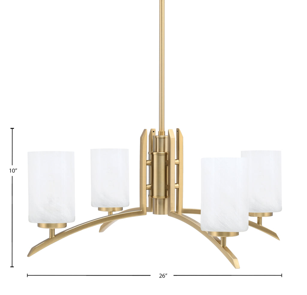 Kurve Four Light Chandelier in New Age Brass with White Marble Shade
