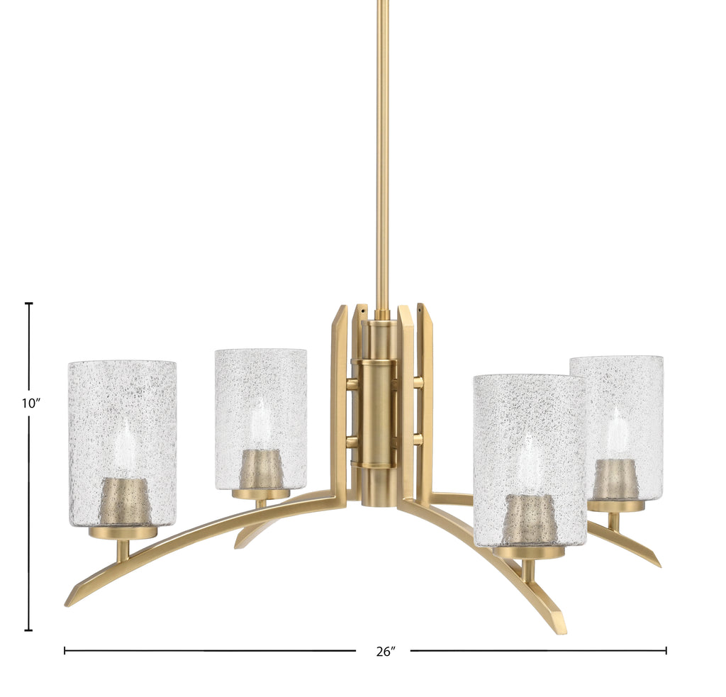 Kurve Four Light Chandelier in New Age Brass with Smoke Bubble Shade
