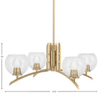 Kurve Four Light Chandelier in New Age Brass with Clear Bubble Shade