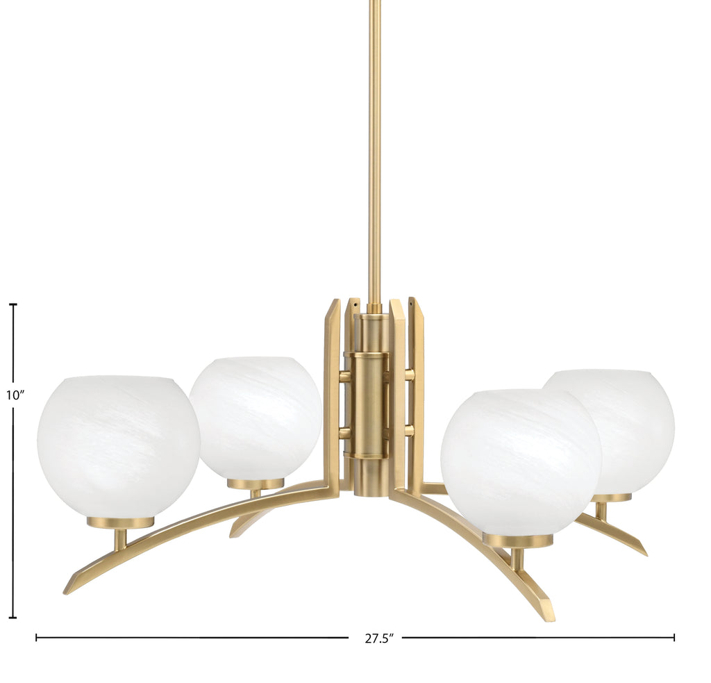 Kurve Four Light Chandelier in New Age Brass with White Marble Shade