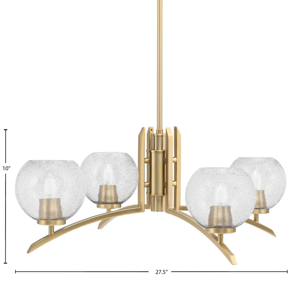 Kurve Four Light Chandelier in New Age Brass with Smoke Bubble Shade