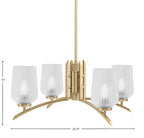 Kurve Four Light Chandelier in New Age Brass with Clear Textured Shade