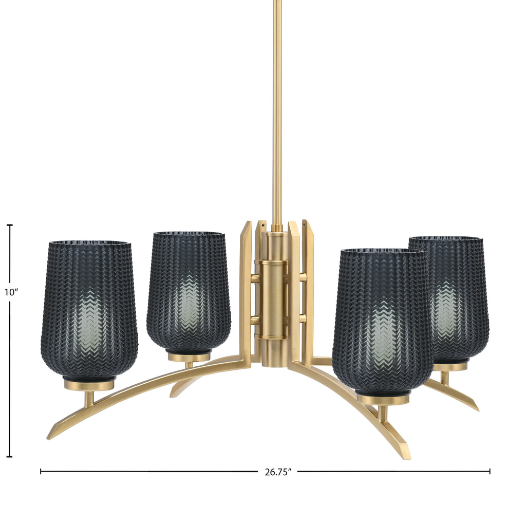 Kurve Four Light Chandelier in New Age Brass with Smoke Textured Shade