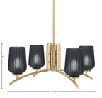 Kurve Four Light Chandelier in New Age Brass with Smoke Textured Shade