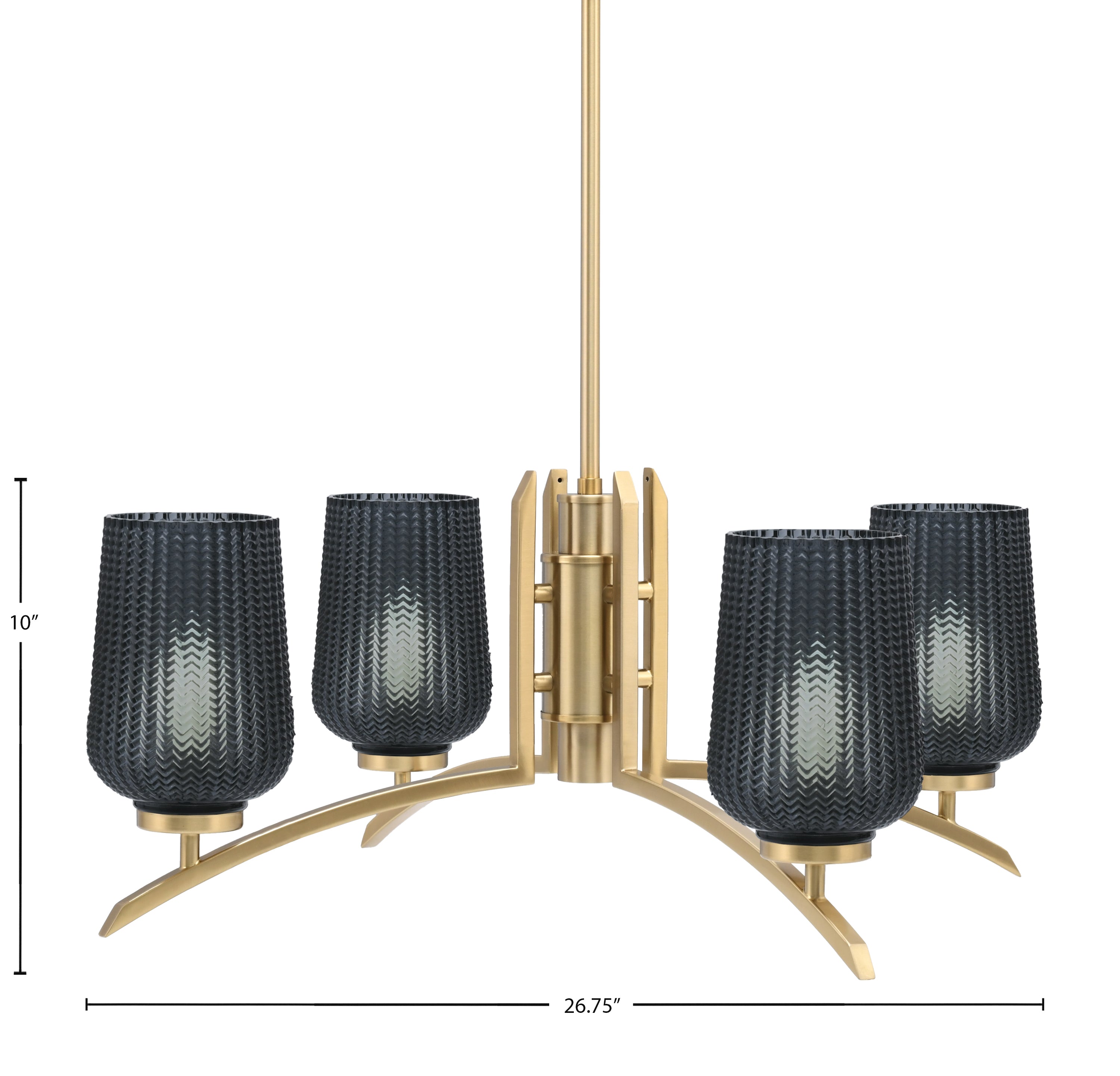 Kurve Four Light Chandelier in New Age Brass with Smoke Textured Shade
