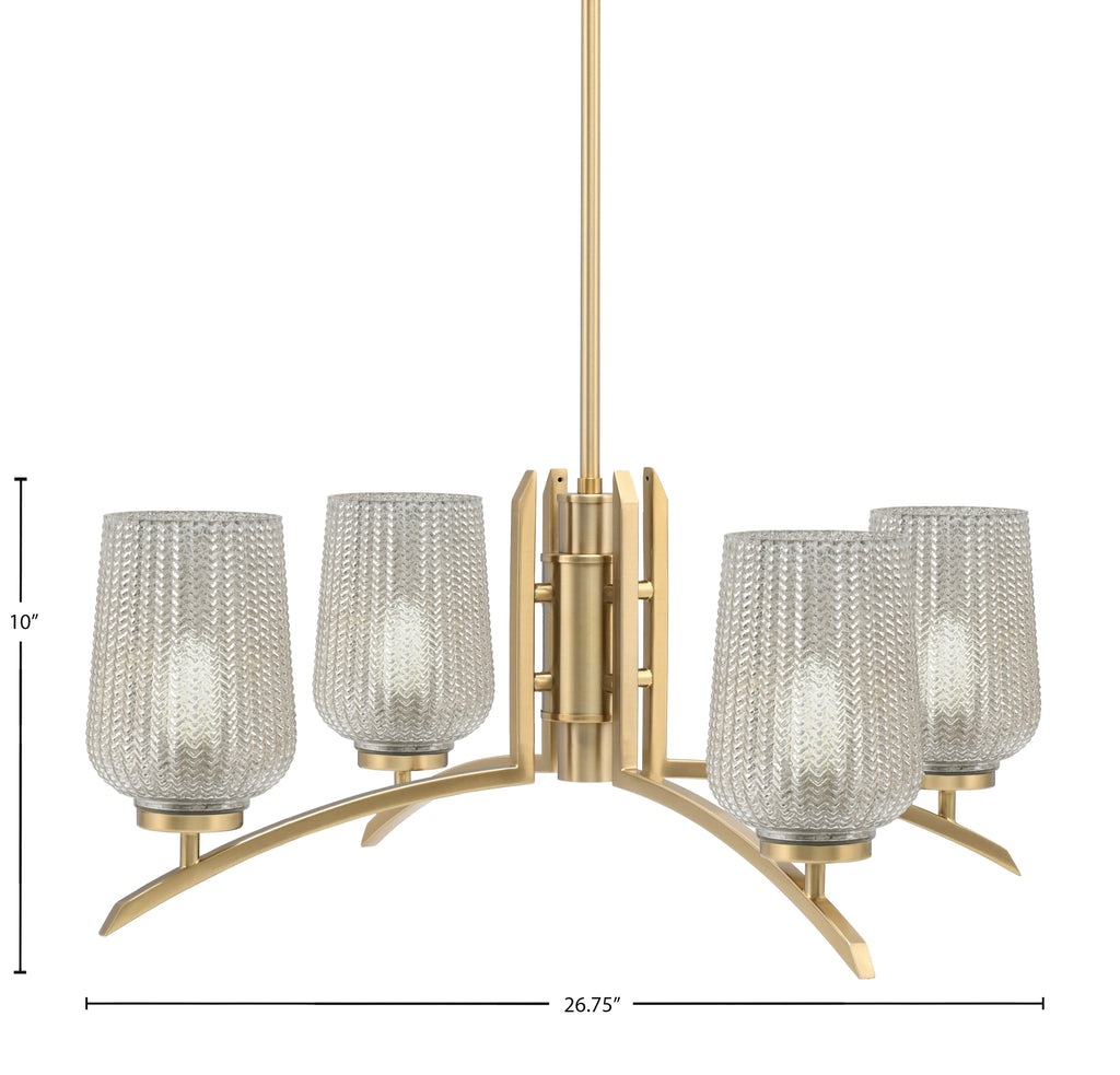 Kurve Four Light Chandelier in New Age Brass with Silver Textured Shade