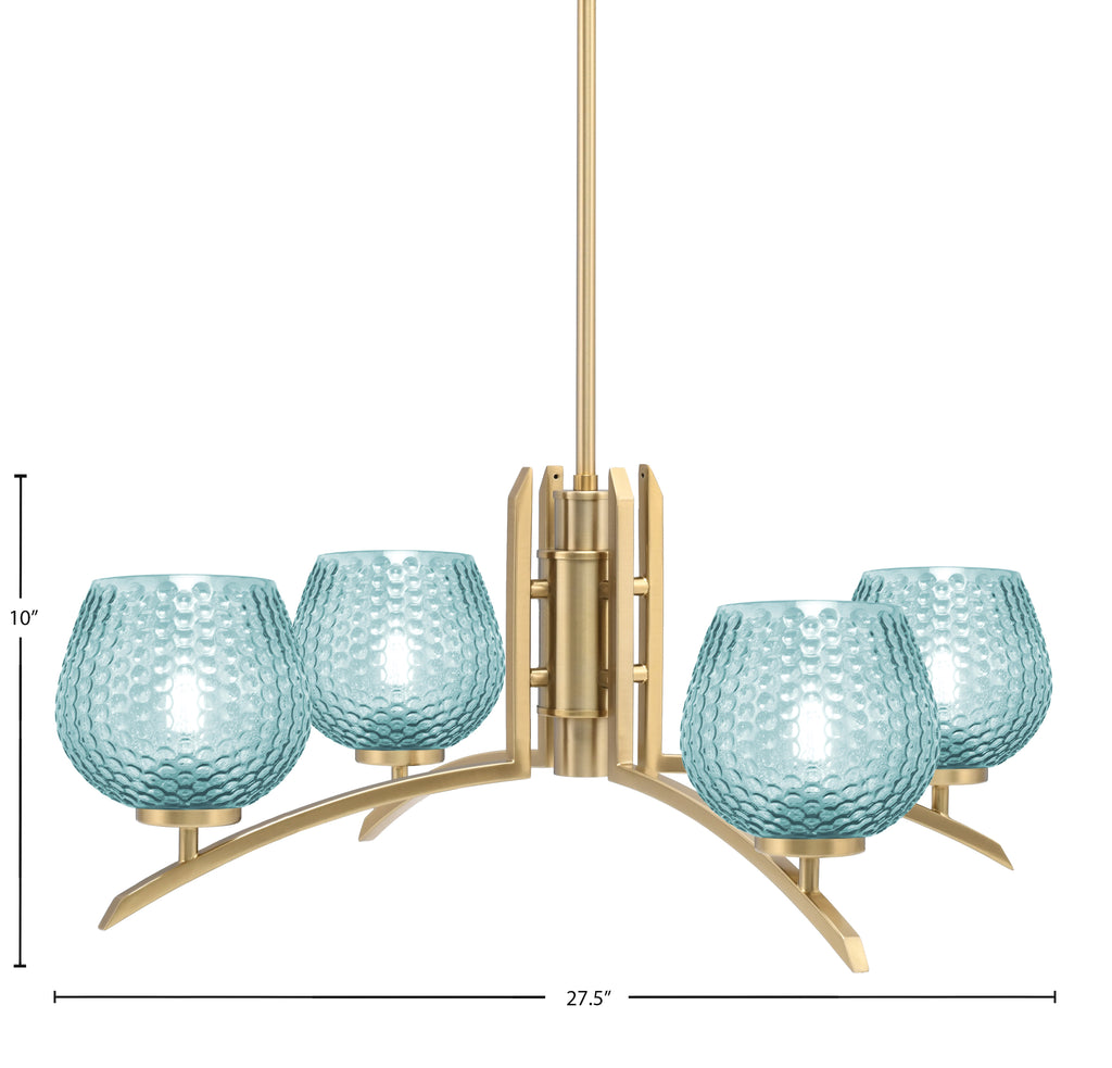 Kurve Four Light Chandelier in New Age Brass with Turquoise Textured Shade