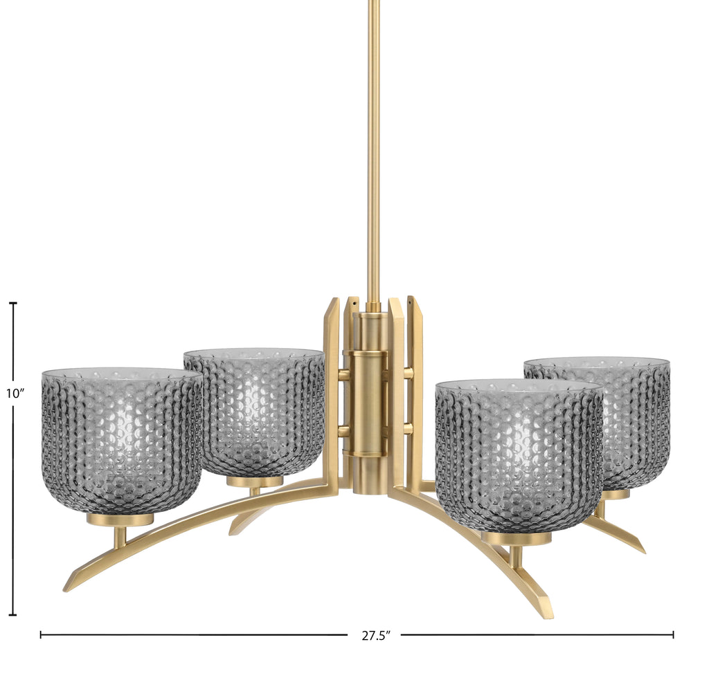 Kurve Four Light Chandelier in New Age Brass with Smoke Textured Shade