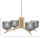 Kurve Four Light Chandelier in New Age Brass with Smoke Textured Shade