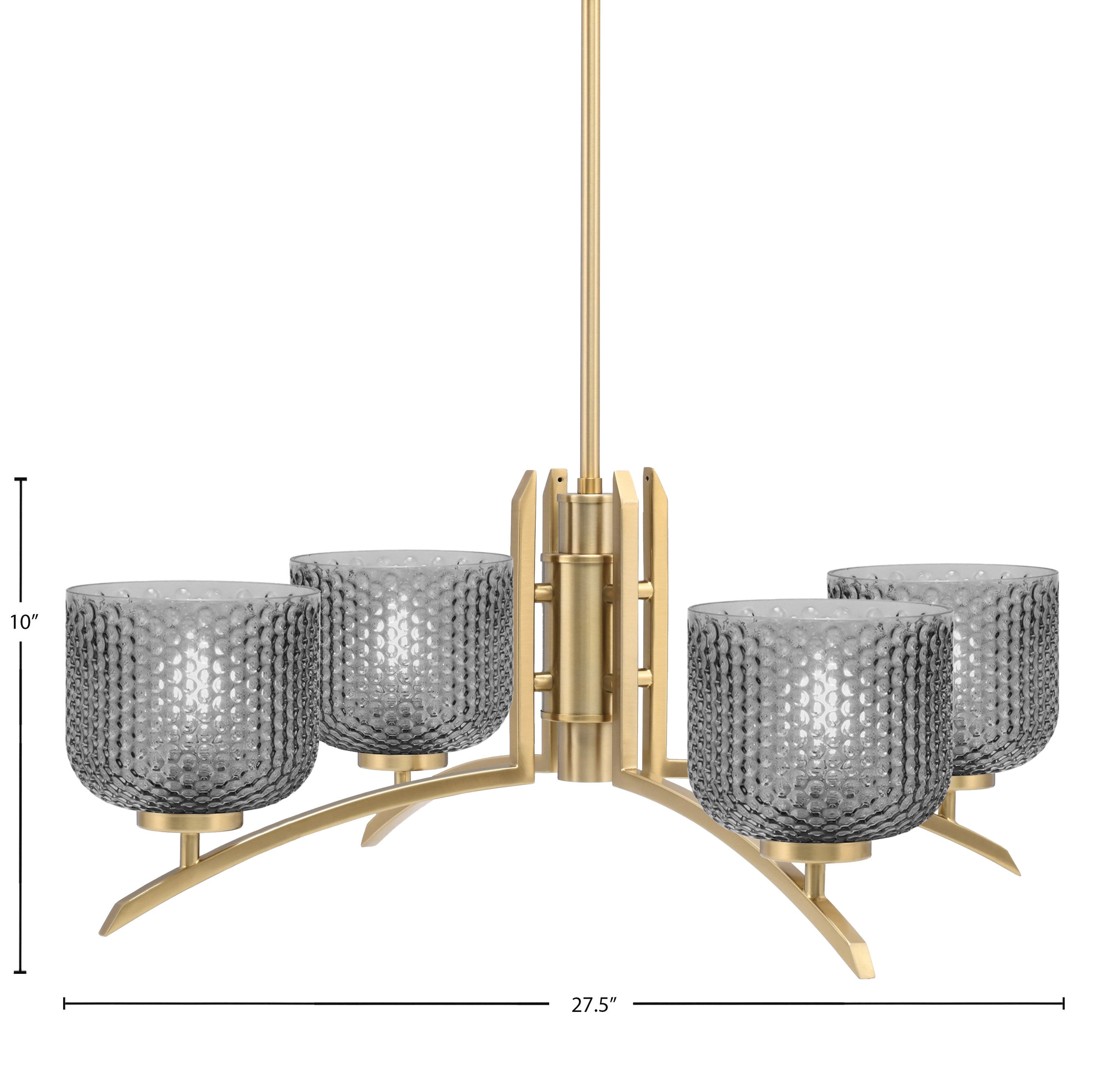 Kurve Four Light Chandelier in New Age Brass with Smoke Textured Shade