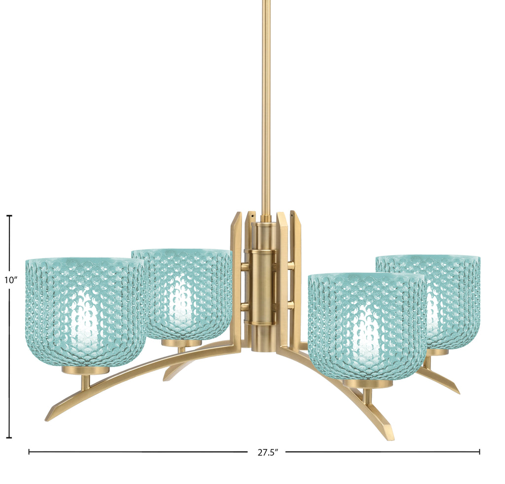 Kurve Four Light Chandelier in New Age Brass with Turquoise Textured Shade