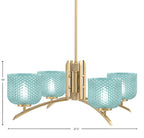 Kurve Four Light Chandelier in New Age Brass with Turquoise Textured Shade