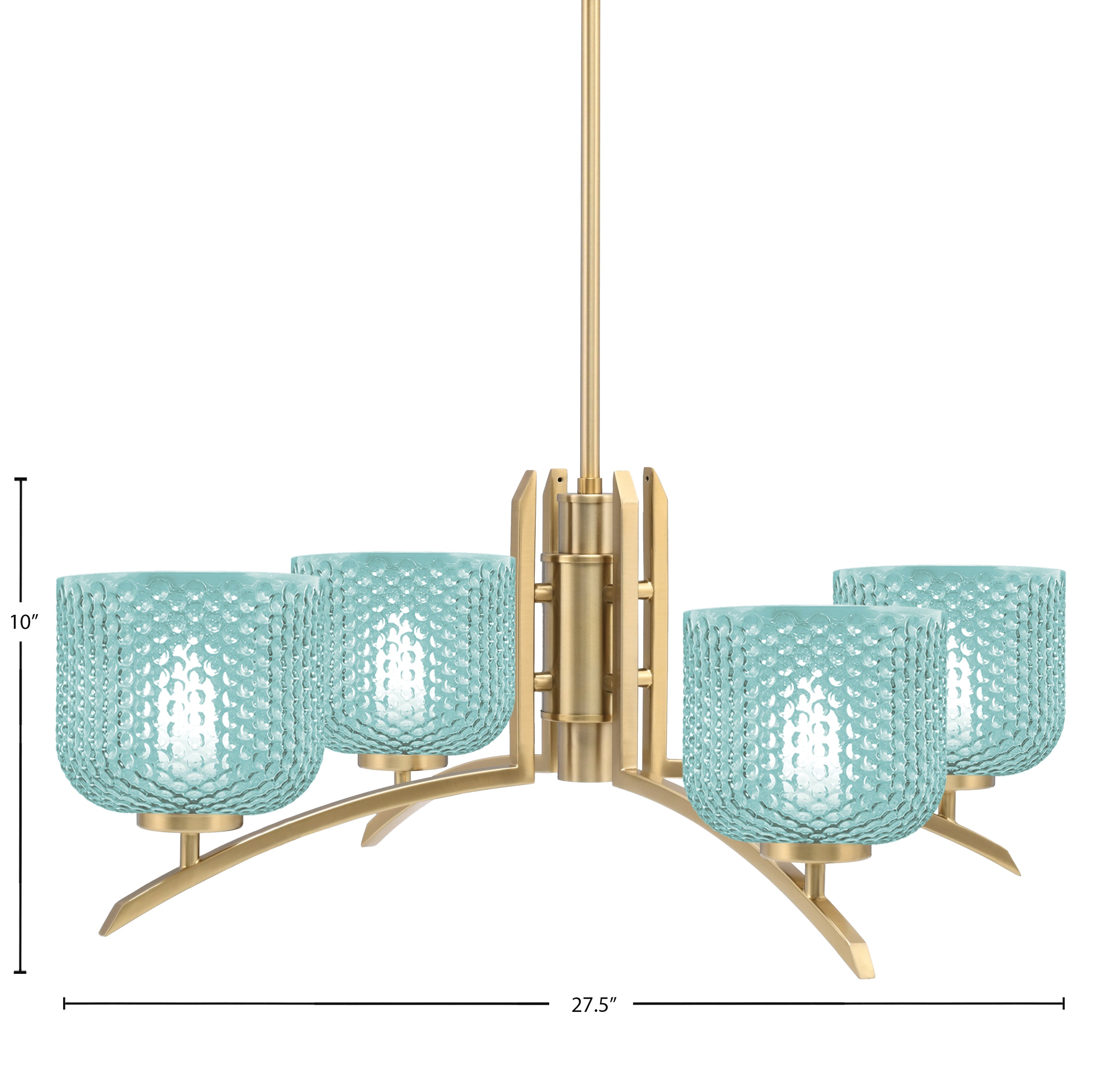 Kurve Four Light Chandelier in New Age Brass with Turquoise Textured Shade