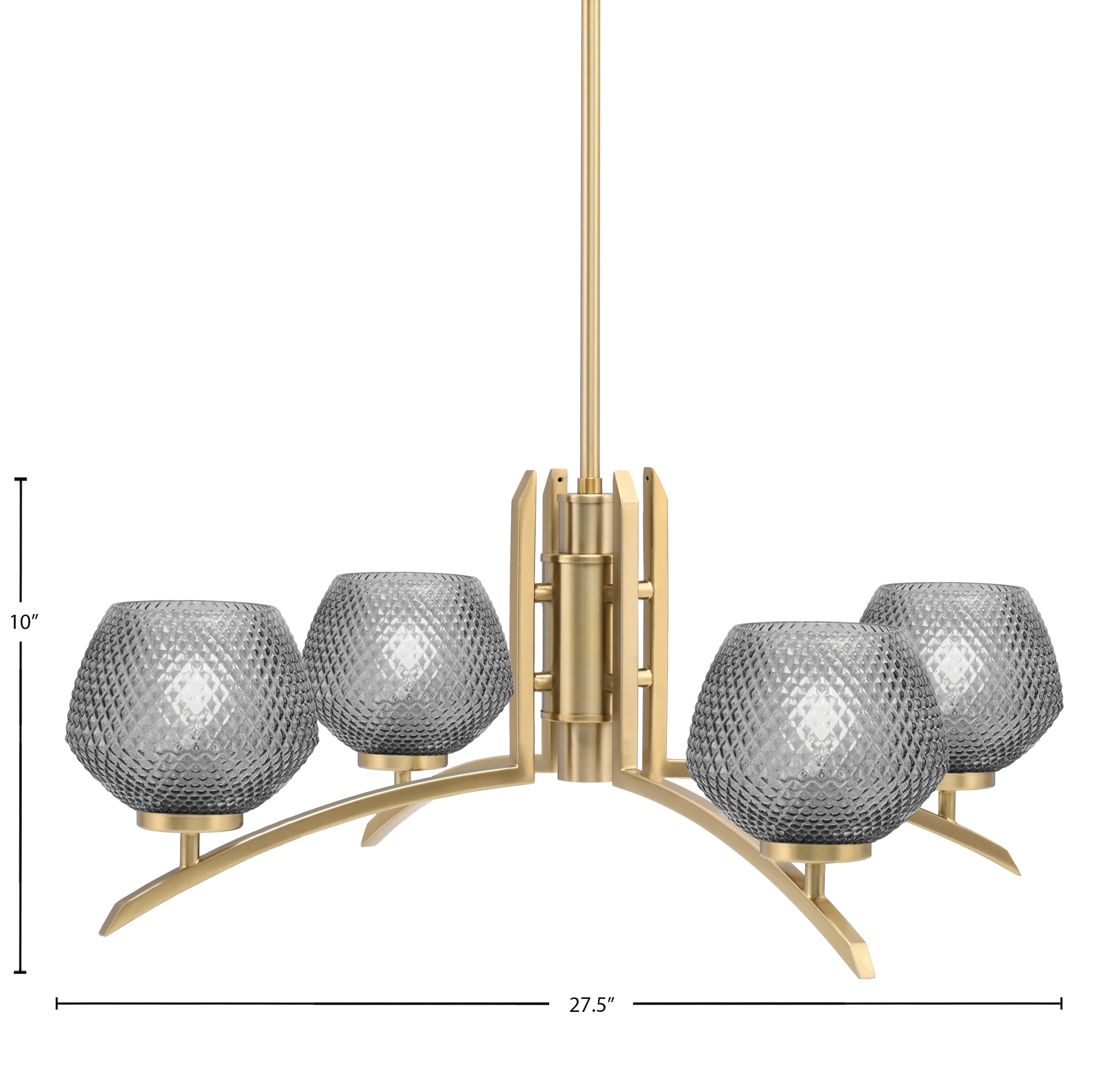 Kurve Four Light Chandelier in New Age Brass with Smoke Textured Shade