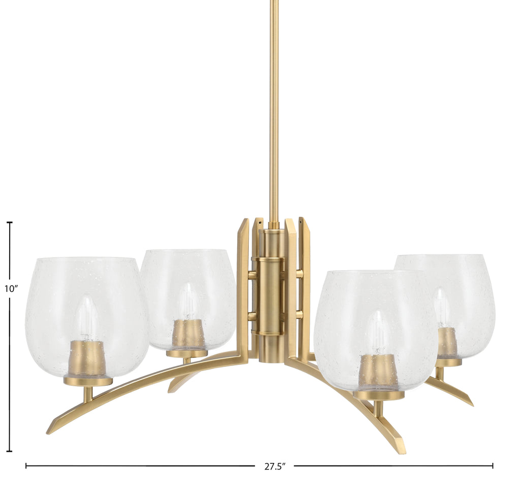 Kurve Four Light Chandelier in New Age Brass with Clear Bubble Shade