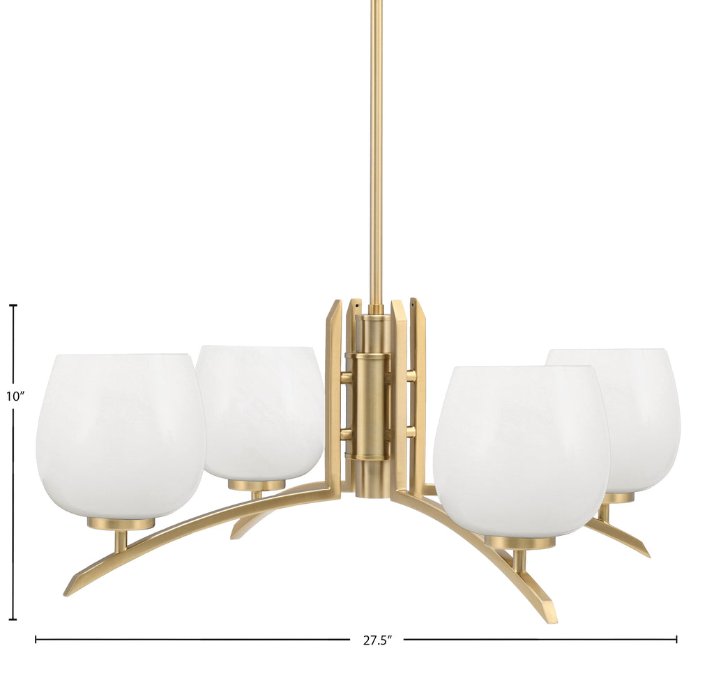 Kurve Four Light Chandelier in New Age Brass with White Marble Shade