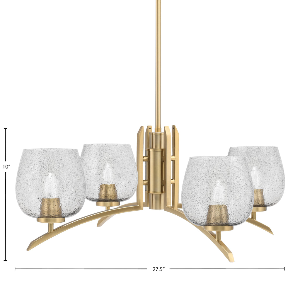 Kurve Four Light Chandelier in New Age Brass with Smoke Bubble Shade