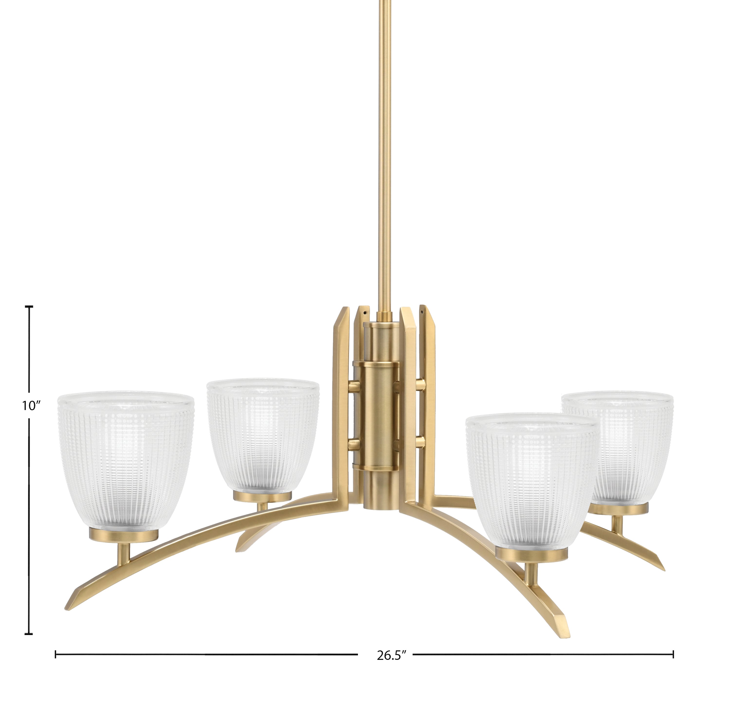 Kurve Four Light Chandelier in New Age Brass with Clear Ribbed Shade