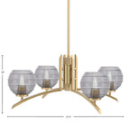 Kurve Four Light Chandelier in New Age Brass with Smoke Ribbed Shade