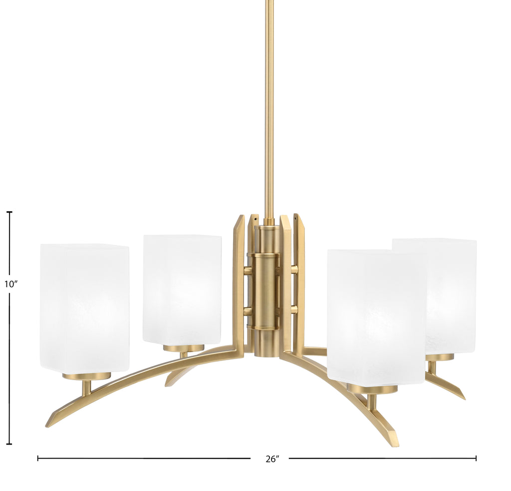 Kurve Four Light Chandelier in New Age Brass with Square White Marble Shade