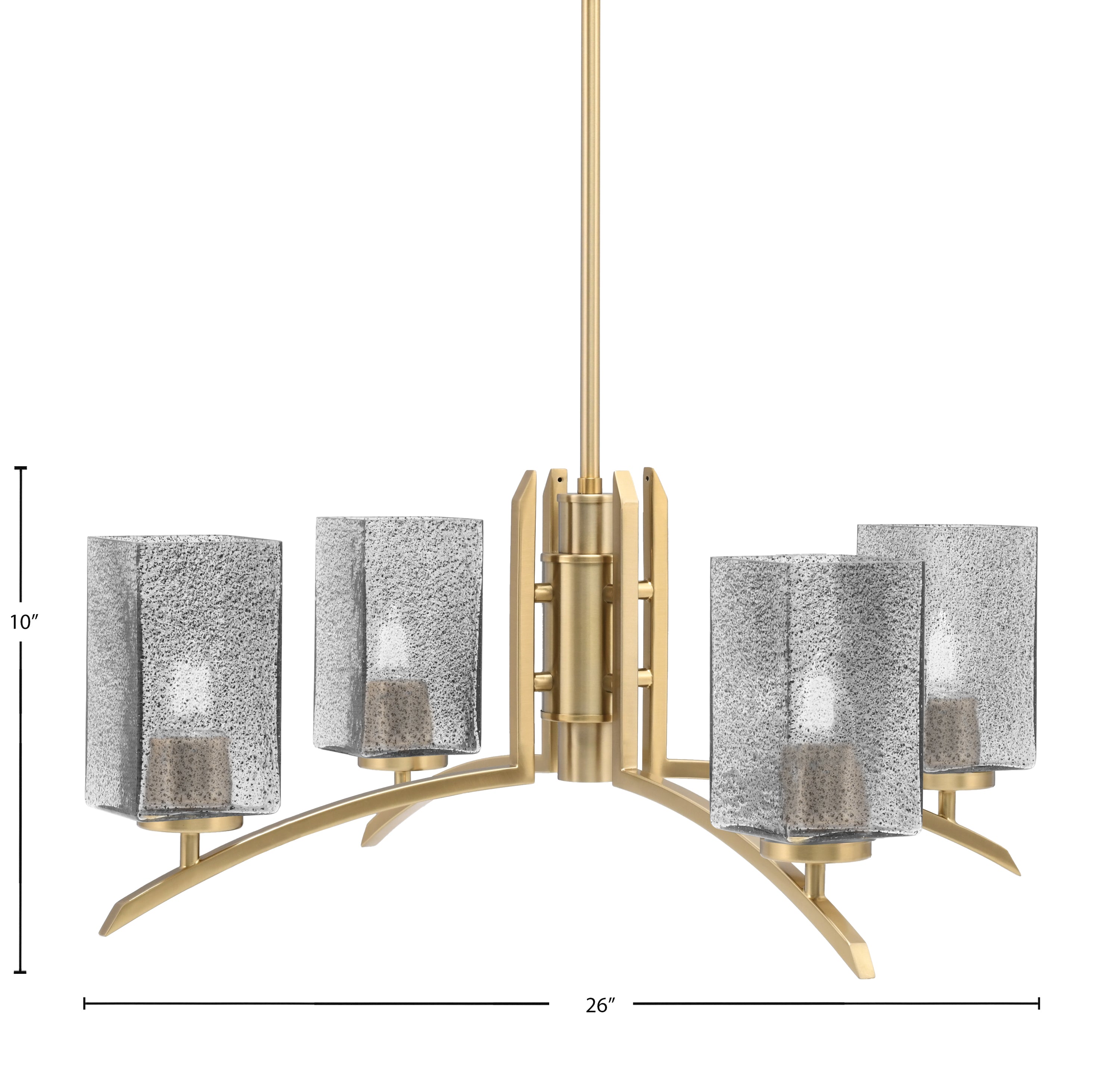 Kurve Four Light Chandelier in New Age Brass with Square Smoke Bubble Shade