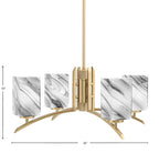 Kurve Four Light Chandelier in New Age Brass with Square Onyx Swirl Shade