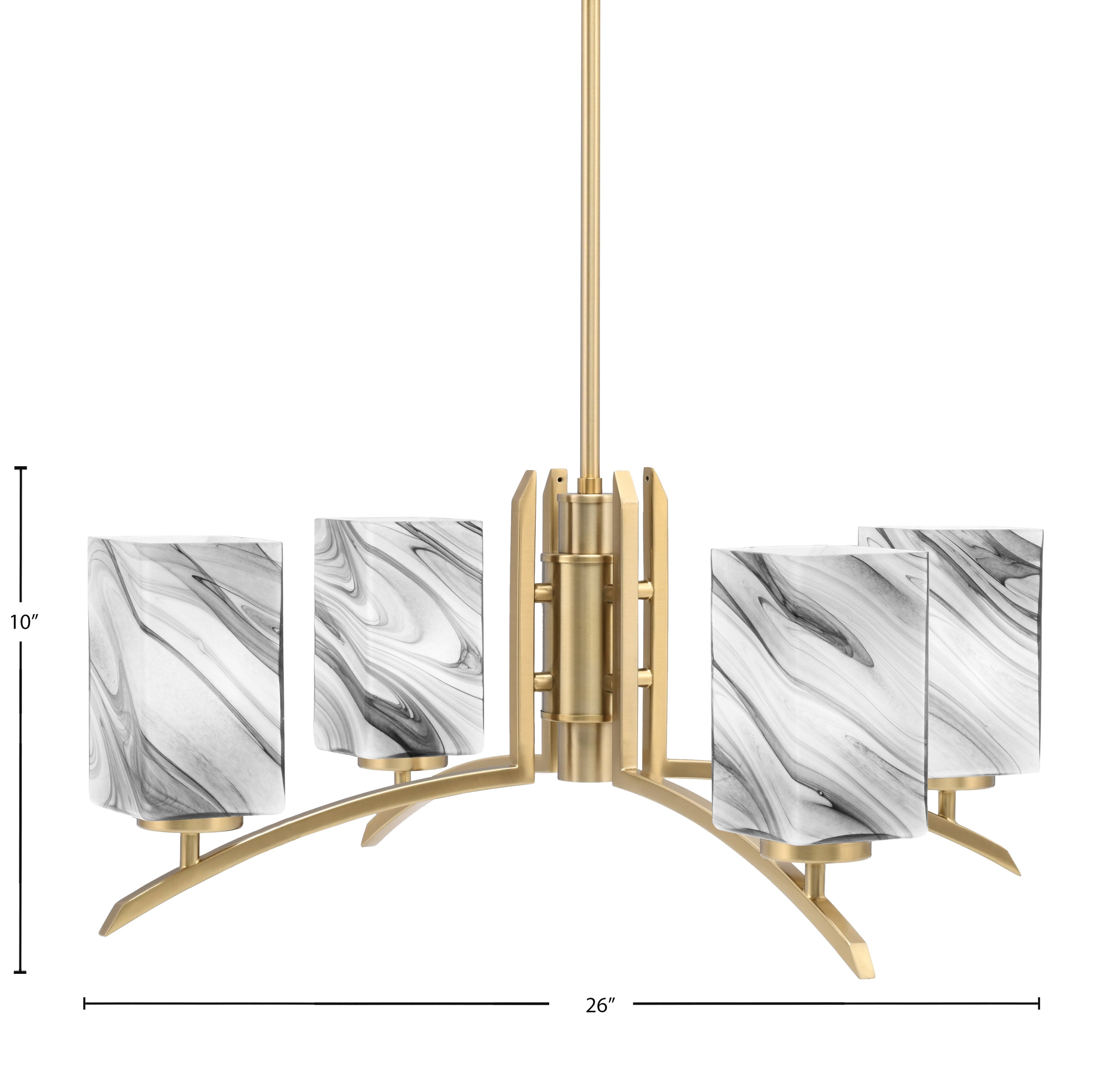 Kurve Four Light Chandelier in New Age Brass with Square Onyx Swirl Shade