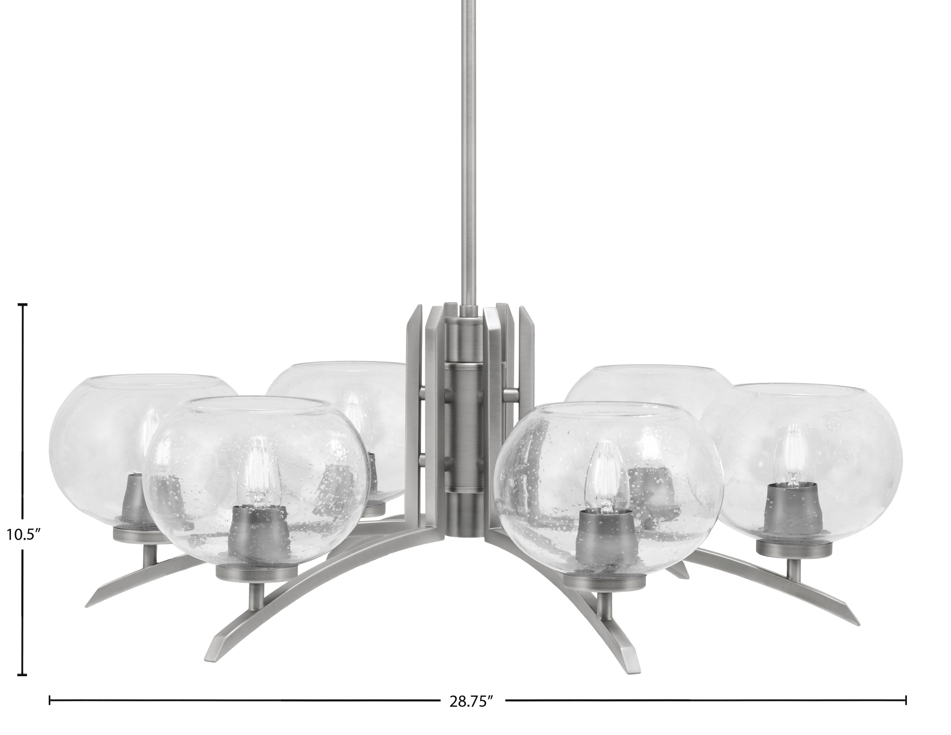Kurve Six Light Chandelier in Graphite with 7" Clear Bubble Shade