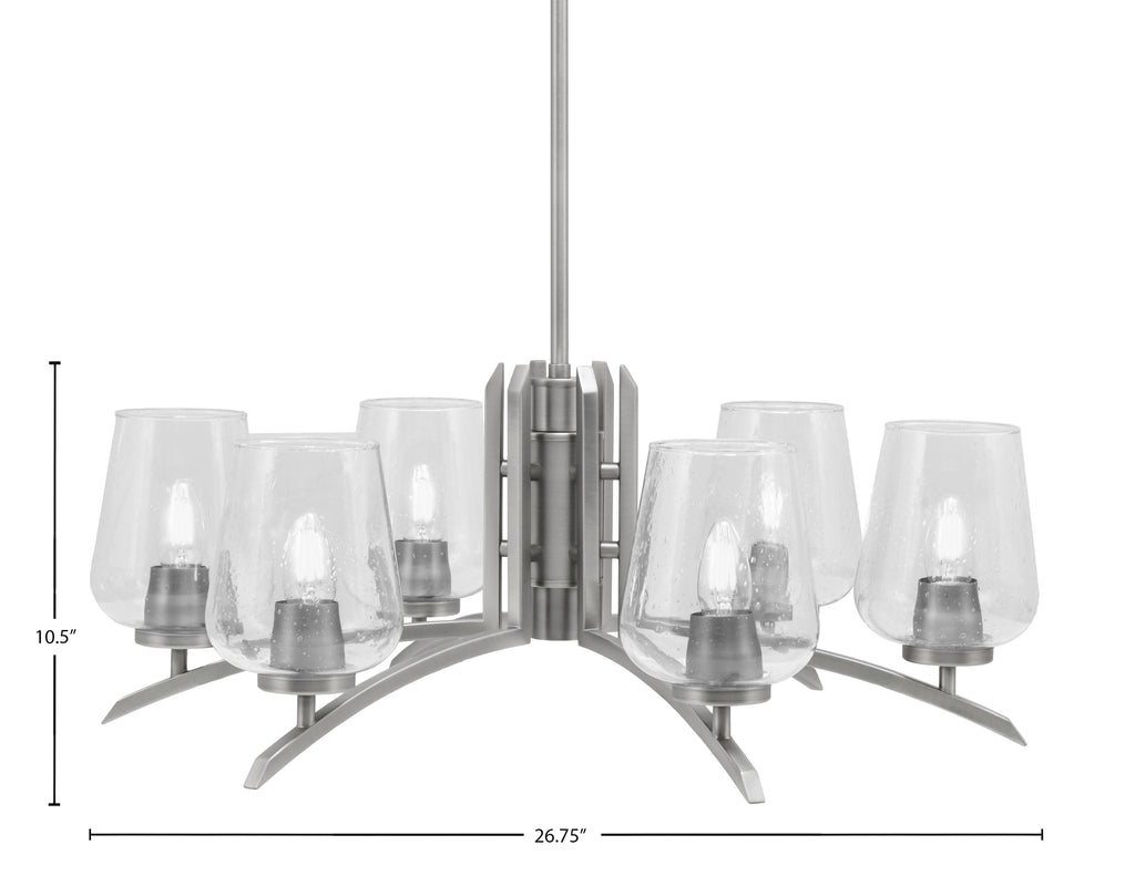 Kurve Six Light Chandelier in Graphite with 5" Clear Bubble Shade