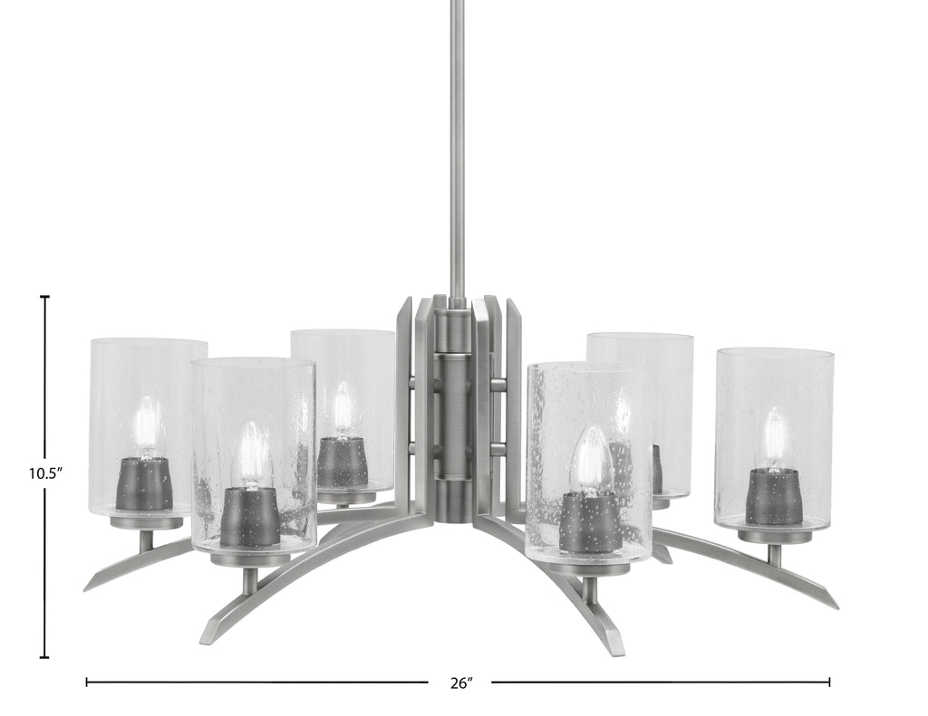 Kurve Six Light Chandelier in Graphite with 4" Clear Bubble Shade