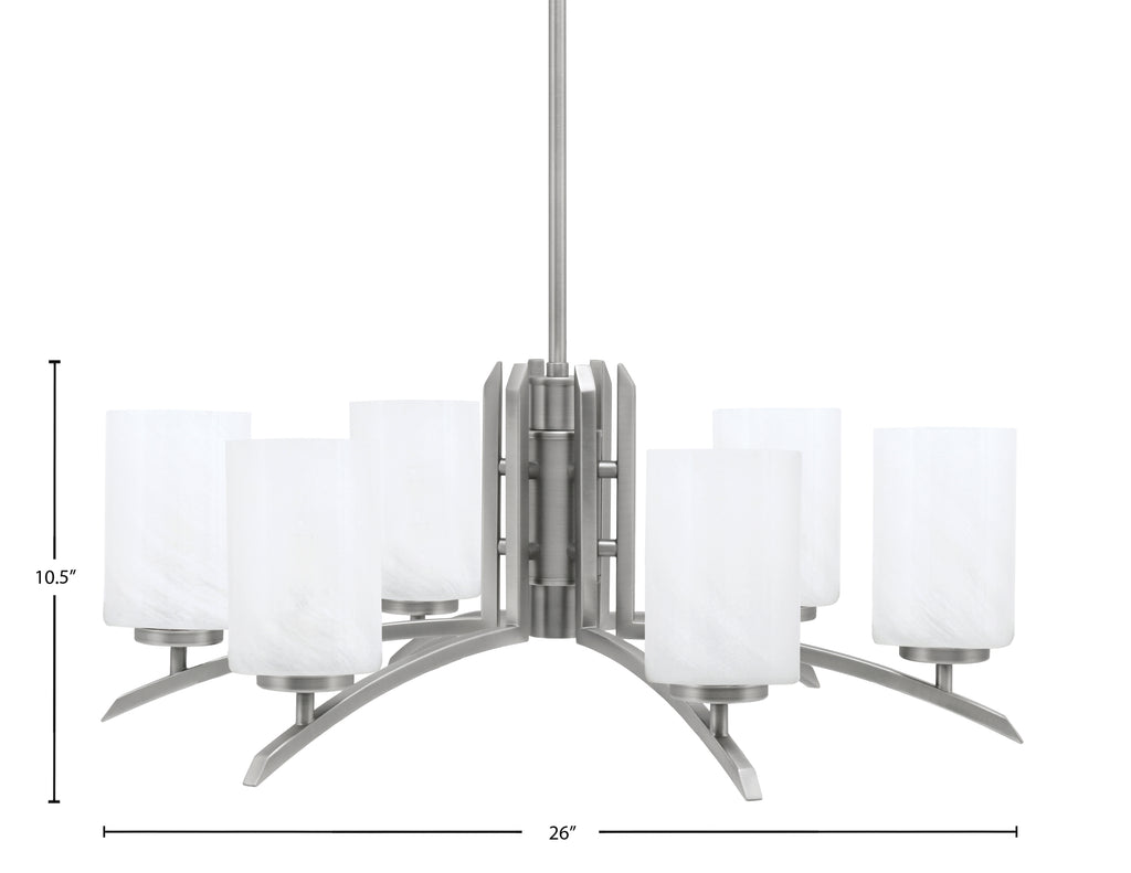 Kurve Six Light Chandelier in Graphite with 4" White Marble Shade