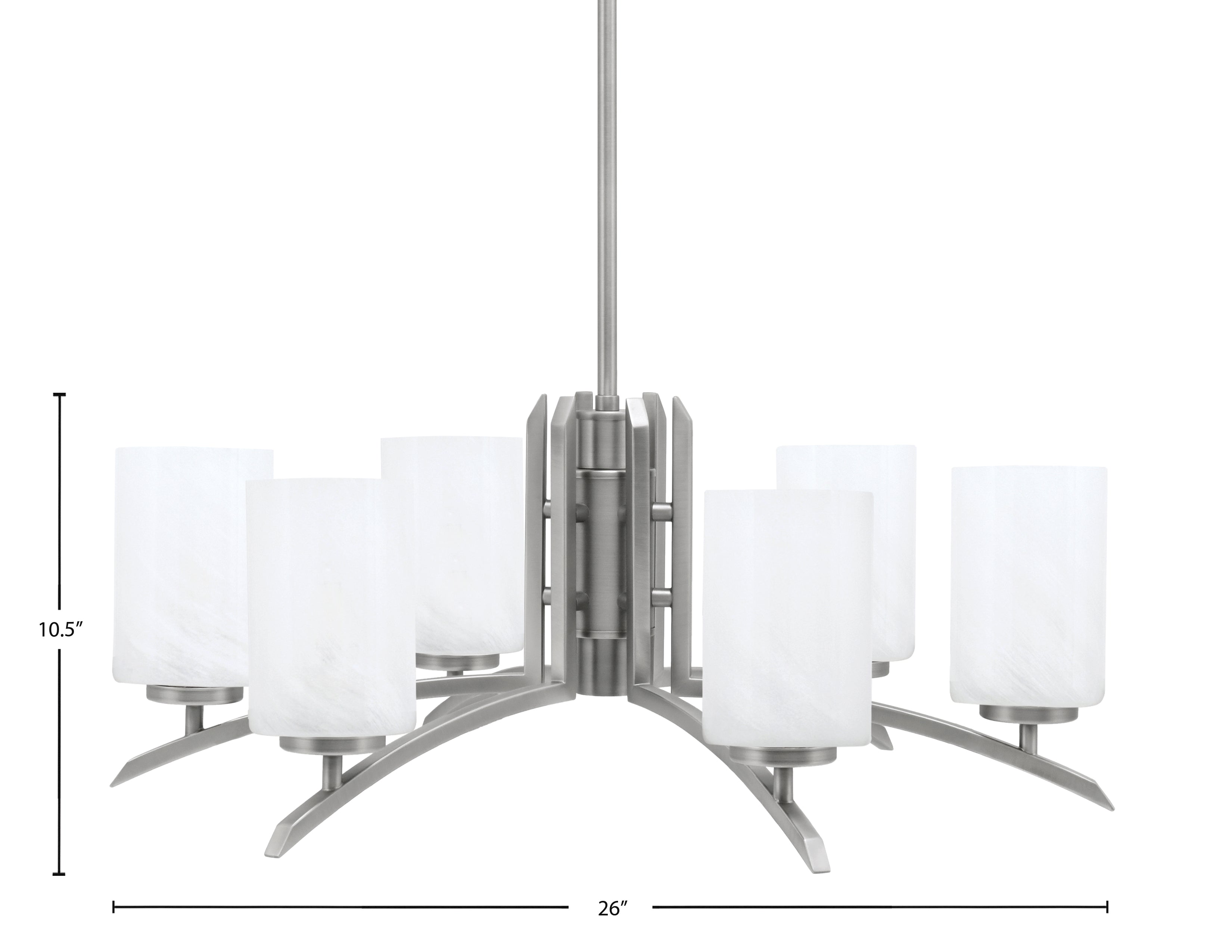 Kurve Six Light Chandelier in Graphite with 4" White Marble Shade