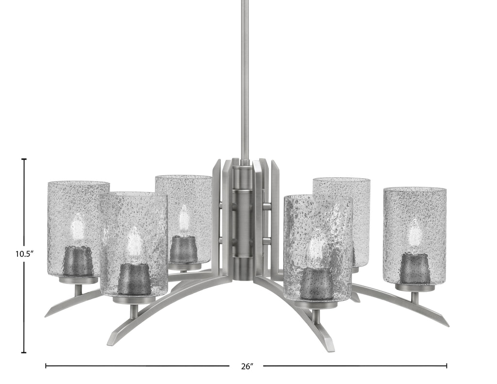Kurve Six Light Chandelier in Graphite with 4" Smoke Bubble Shade