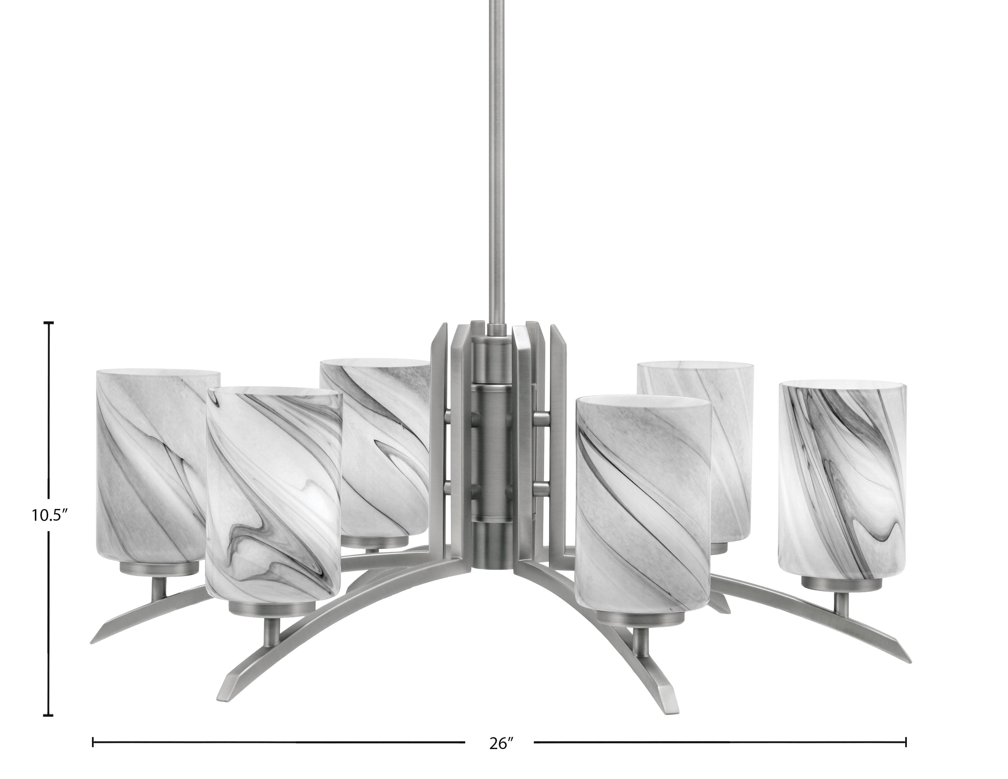 Kurve Six Light Chandelier in Graphite with 4" Onyx Swirl Shade