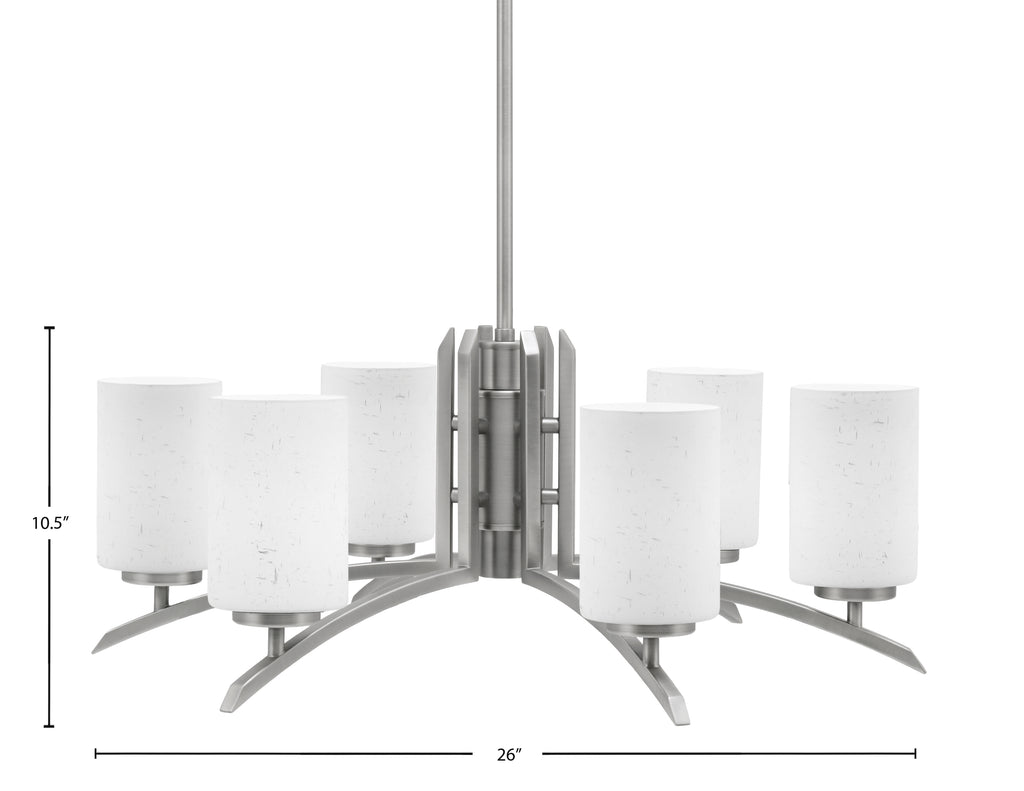 Kurve Six Light Chandelier in Graphite with 4" White Muslin Shade