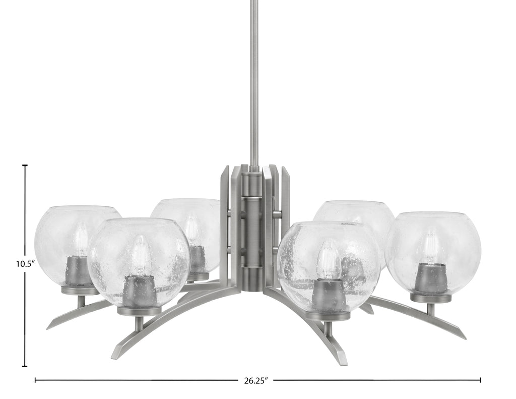 Kurve Six Light Chandelier in Graphite with 5.75" Clear Bubble Shade