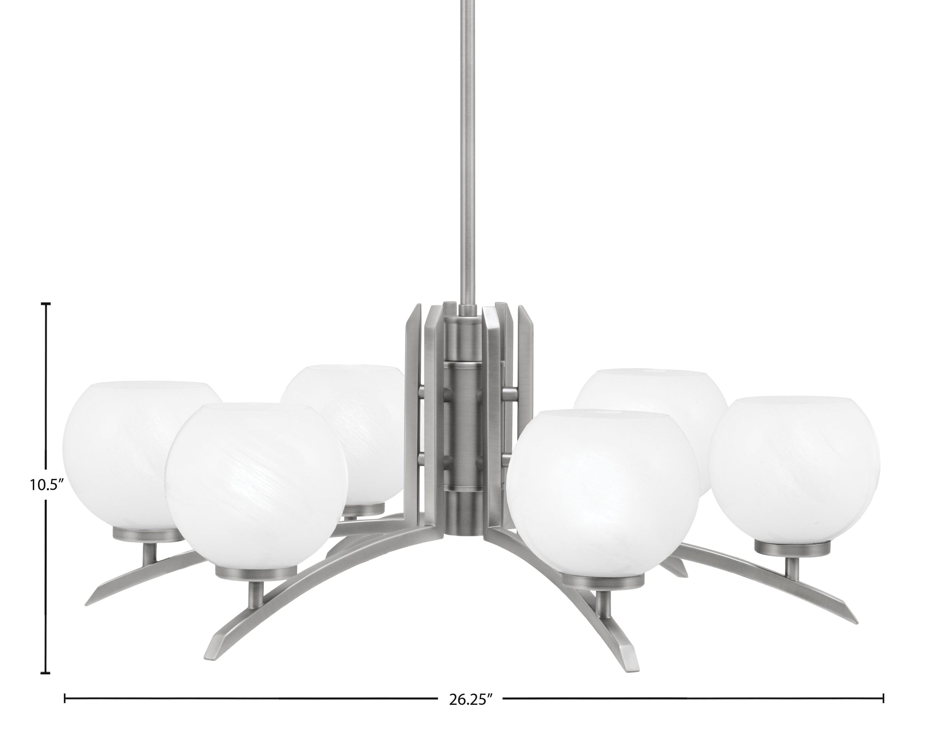 Kurve Six Light Chandelier in Graphite with 5.75" White Marble Shade