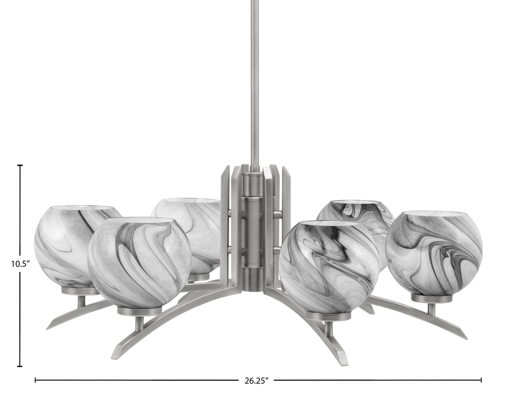 Kurve Six Light Chandelier in Graphite with 5.75" Onyx Swirl Shade