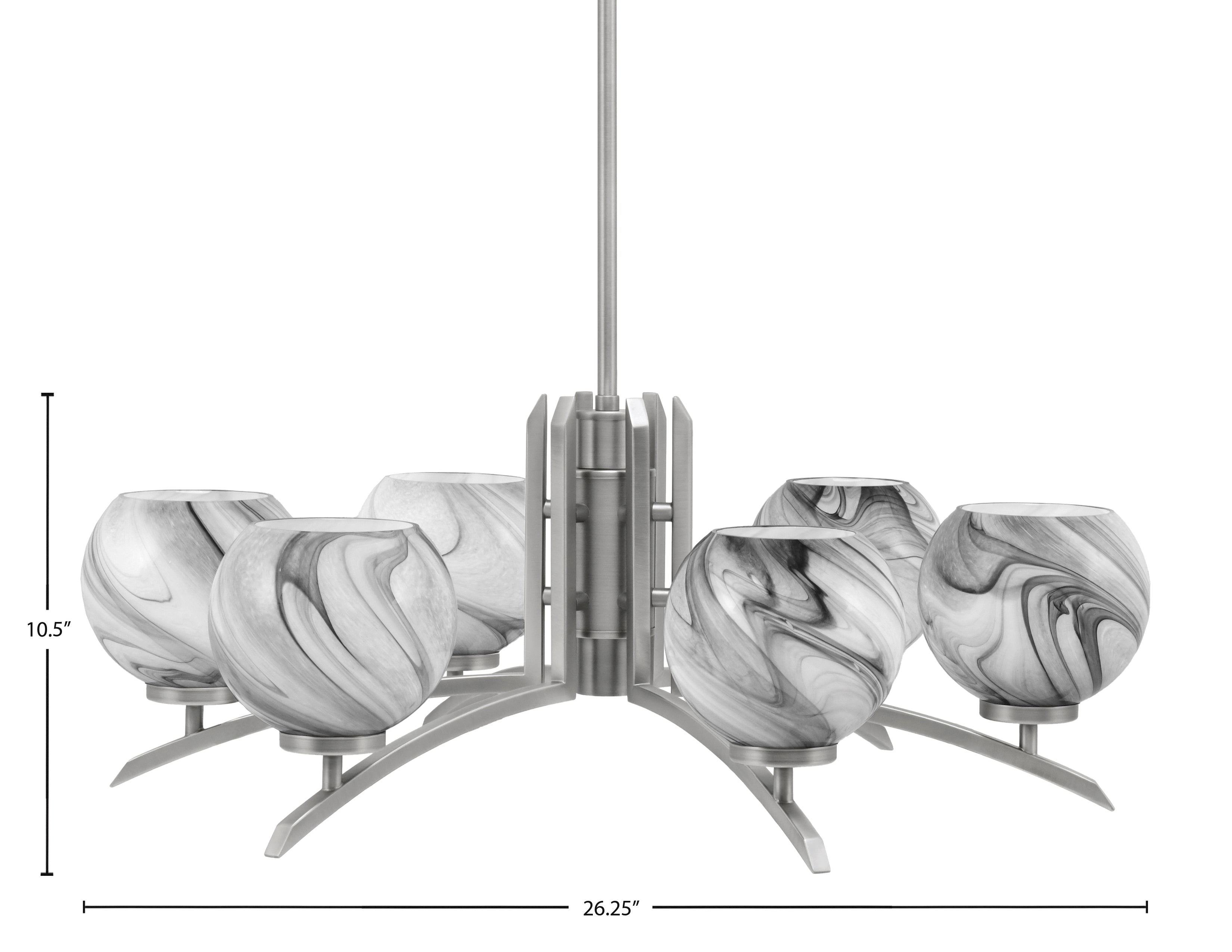 Kurve Six Light Chandelier in Graphite with 5.75" Onyx Swirl Shade
