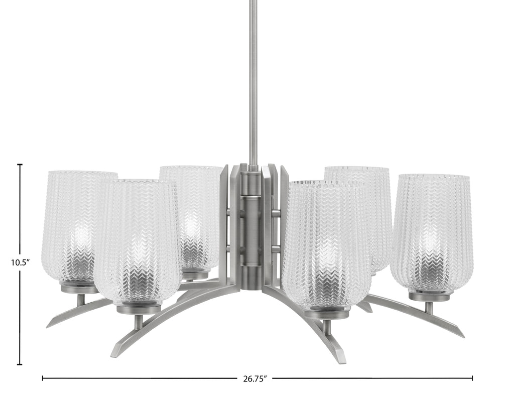 Kurve Six Light Chandelier in Graphite with 5" Clear Textured Shade