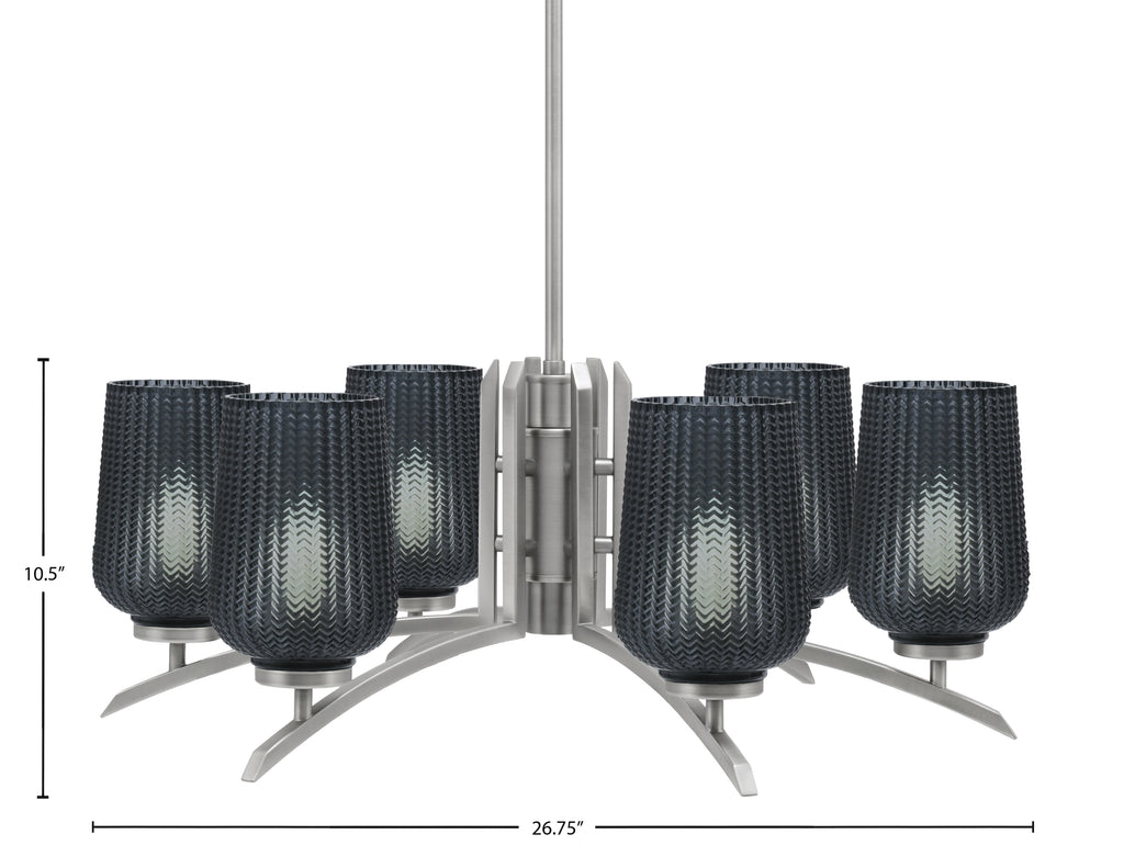 Kurve Six Light Chandelier in Graphite with 5" Smoke Textured Shade